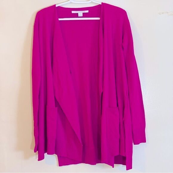 Diane Von Furstenburg Cardigan Sweater Pink Wool Blend Sz Small repair see pics - Picture 1 of 7